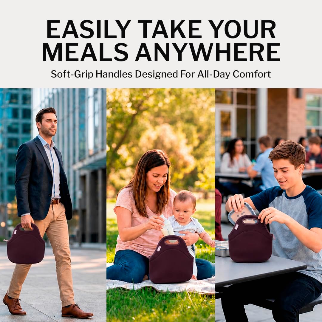 Gourmet Getaway Lunch Bag - Insulated Neoprene Lunch Box for Women and Men, Collapsible and Machine Washable, Black