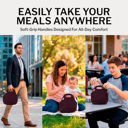 Gourmet Getaway Lunch Bag - Insulated Neoprene Lunch Box for Women and Men, Collapsible and Machine Washable, Black