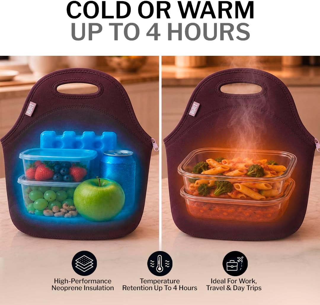 Gourmet Getaway Lunch Bag - Insulated Neoprene Lunch Box for Women and Men, Collapsible and Machine Washable, Black