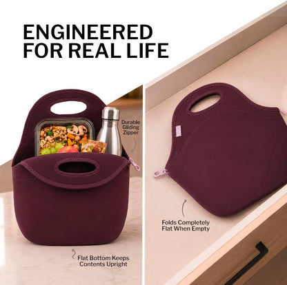 Gourmet Getaway Lunch Bag - Insulated Neoprene Lunch Box for Women and Men, Collapsible and Machine Washable, Black