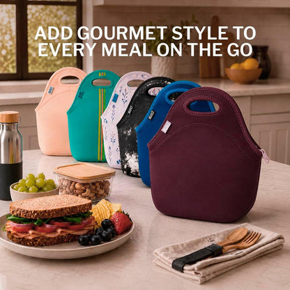 Gourmet Getaway Lunch Bag - Insulated Neoprene Lunch Box for Women and Men, Collapsible and Machine Washable, Black