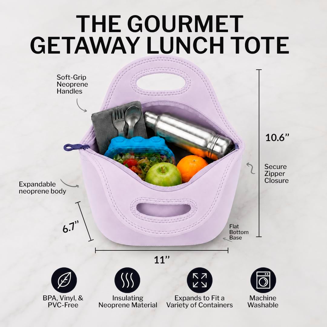 Gourmet Getaway Lunch Bag - Insulated Neoprene Lunch Box for Women and Men, Collapsible and Machine Washable, Black