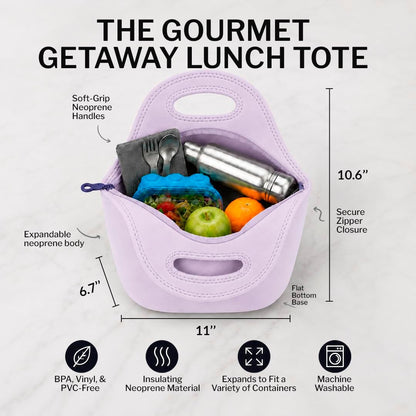 Gourmet Getaway Lunch Bag - Insulated Neoprene Lunch Box for Women and Men, Collapsible and Machine Washable, Black