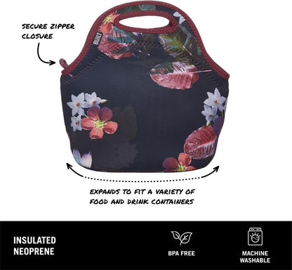 Gourmet Getaway Lunch Bag - Insulated Neoprene Lunch Box for Women and Men, Collapsible and Machine Washable, Black
