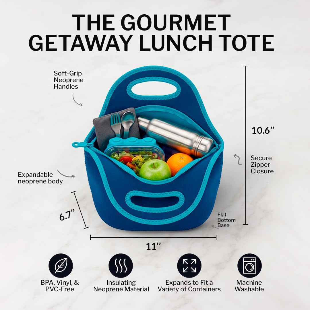 Gourmet Getaway Lunch Bag - Insulated Neoprene Lunch Box for Women and Men, Collapsible and Machine Washable, Black