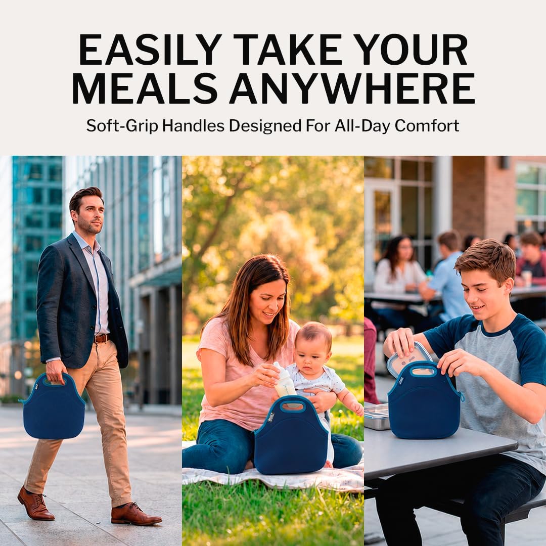Gourmet Getaway Lunch Bag - Insulated Neoprene Lunch Box for Women and Men, Collapsible and Machine Washable, Black