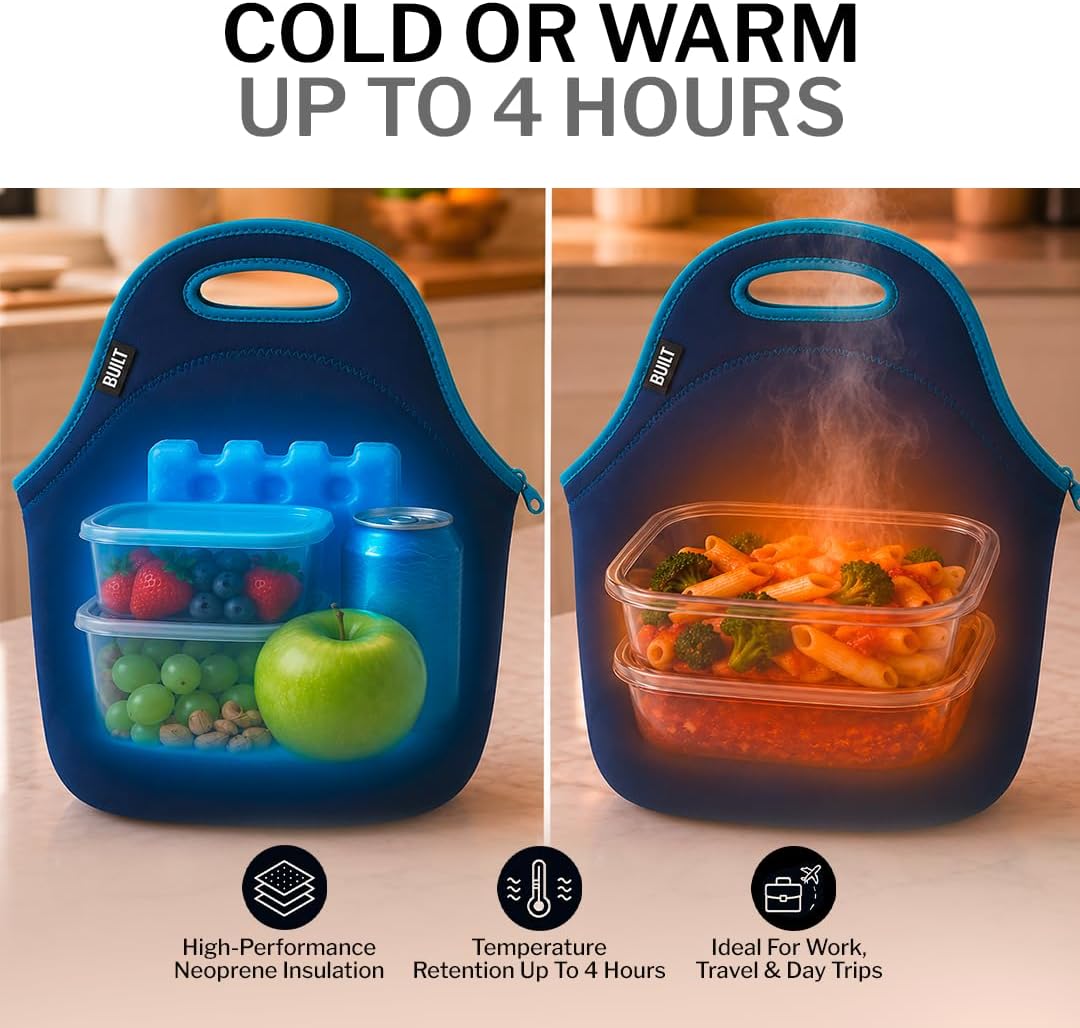 Gourmet Getaway Lunch Bag - Insulated Neoprene Lunch Box for Women and Men, Collapsible and Machine Washable, Black