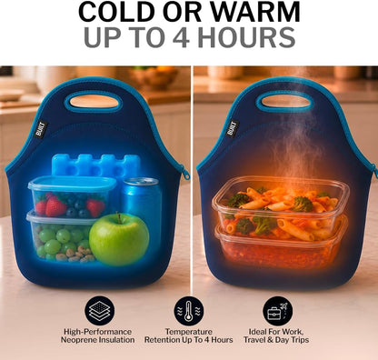 Gourmet Getaway Lunch Bag - Insulated Neoprene Lunch Box for Women and Men, Collapsible and Machine Washable, Black