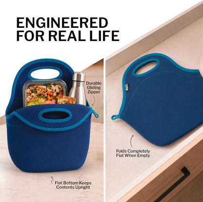 Gourmet Getaway Lunch Bag - Insulated Neoprene Lunch Box for Women and Men, Collapsible and Machine Washable, Black