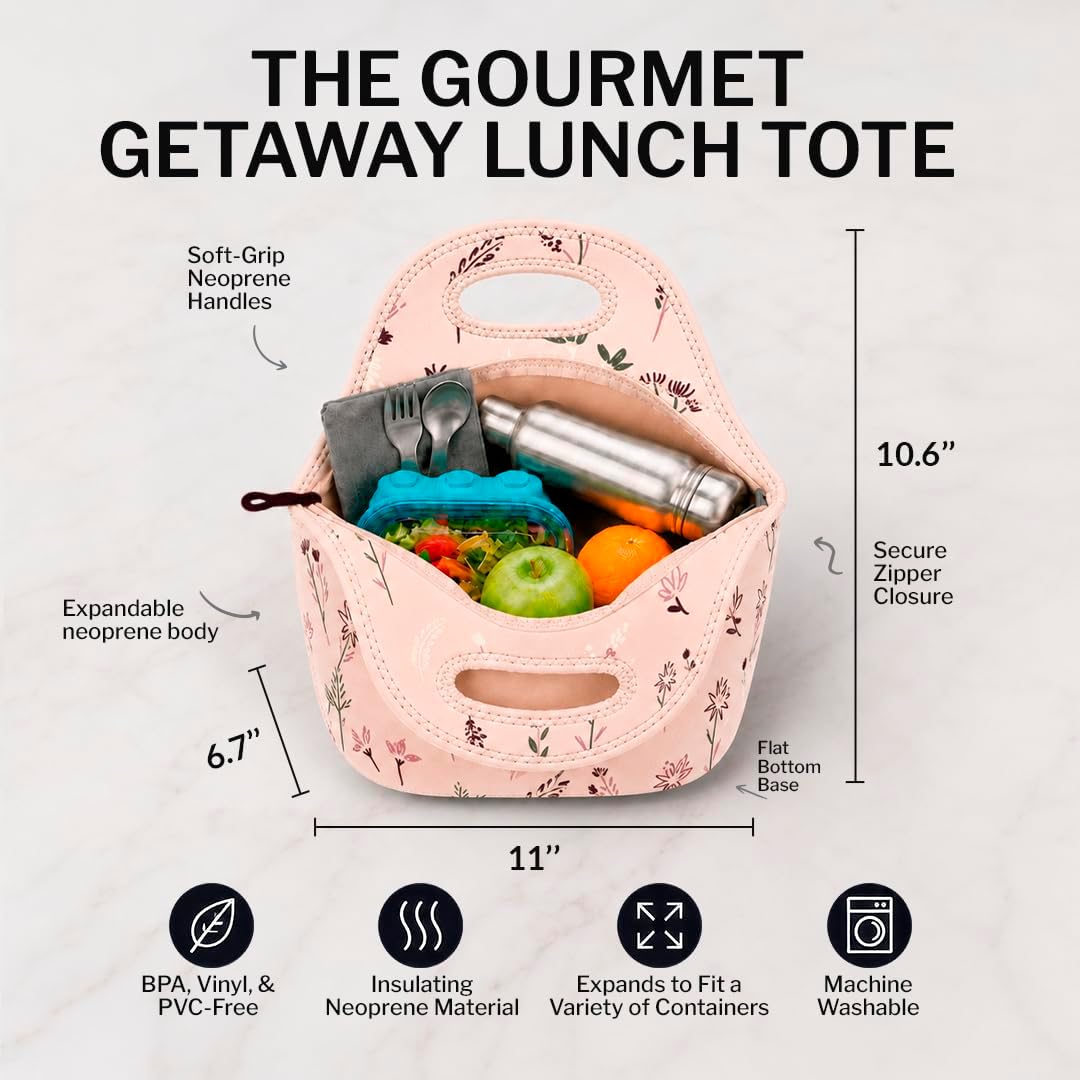 Gourmet Getaway Lunch Bag - Insulated Neoprene Lunch Box for Women and Men, Collapsible and Machine Washable, Black