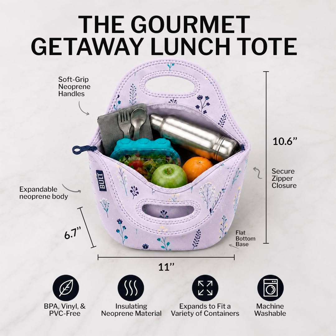 Gourmet Getaway Lunch Bag - Insulated Neoprene Lunch Box for Women and Men, Collapsible and Machine Washable, Black
