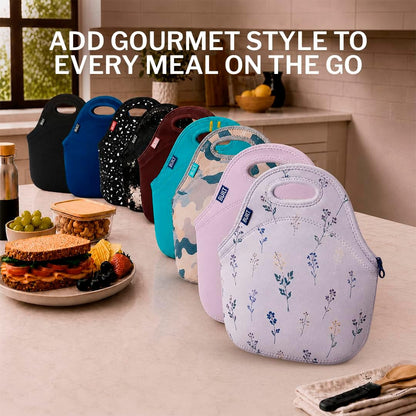 Gourmet Getaway Lunch Bag - Insulated Neoprene Lunch Box for Women and Men, Collapsible and Machine Washable, Black