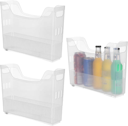 3 Pcs Freezer Drawer Organizer Bins - Clear Plastic Pantry Organizers with Wheels, Tall Narrow Kitchen Organization Rolling Freezer Bins for Bottom Freezer, Storage Containers for Home, Office