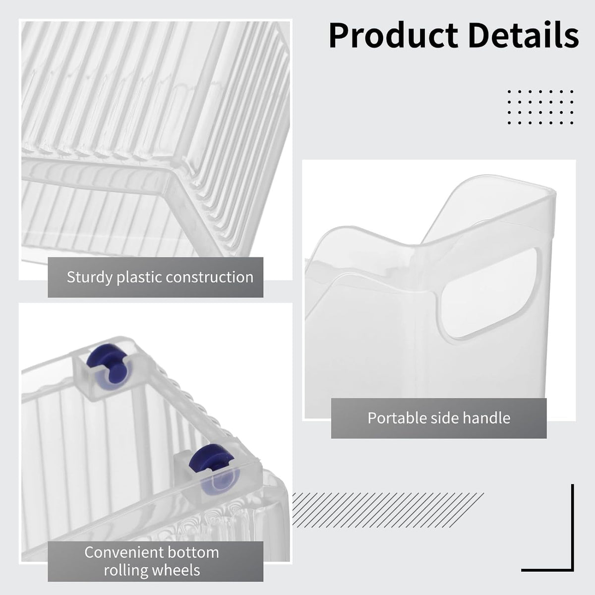3 Pcs Freezer Drawer Organizer Bins - Clear Plastic Pantry Organizers with Wheels, Tall Narrow Kitchen Organization Rolling Freezer Bins for Bottom Freezer, Storage Containers for Home, Office
