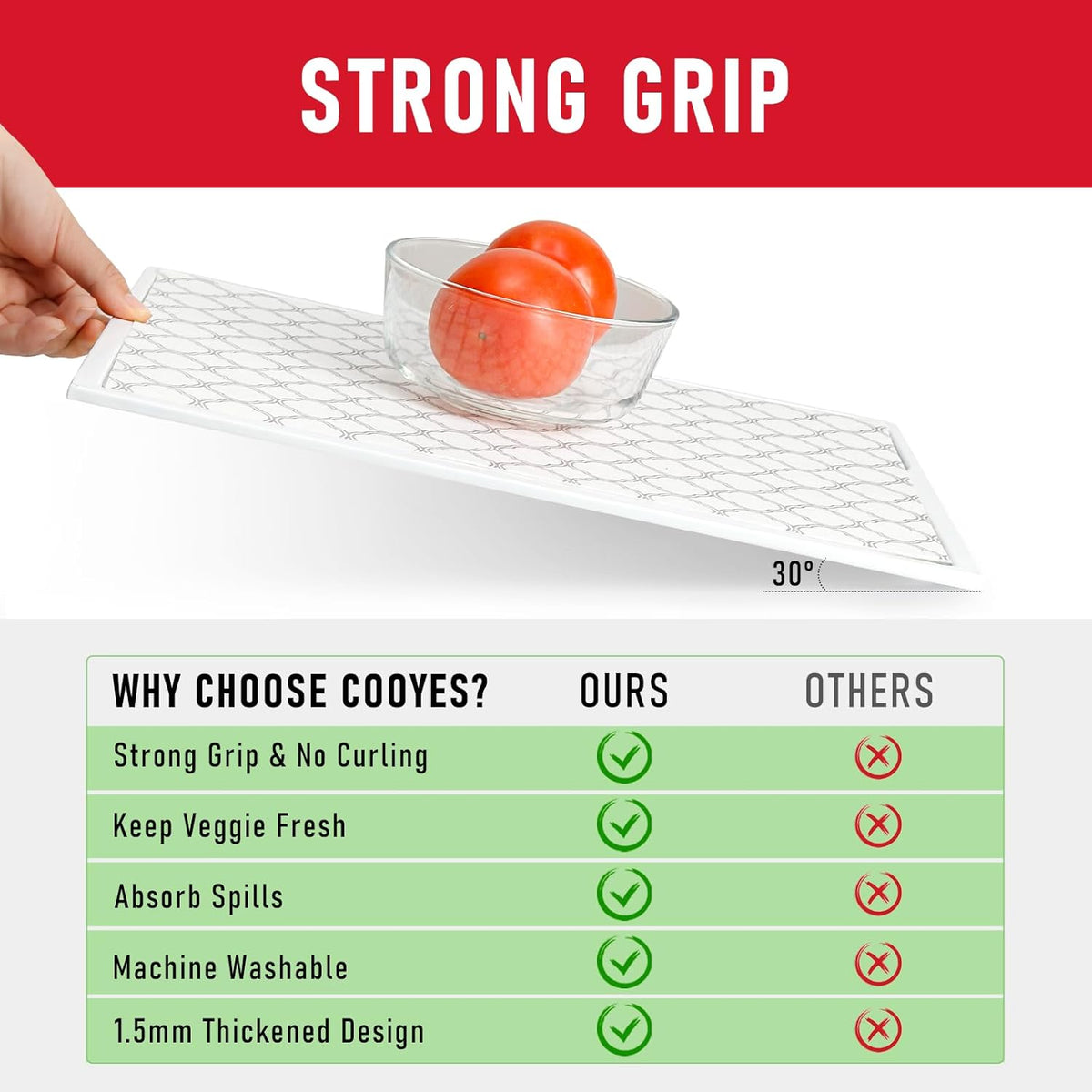 Non Slip Refrigerator Liners, 2-in-1 Fridge Mats and Fresh-Keeping Shelf Liners, Absorbs Excess Moisture, BPA-Free, Multiple Sizes for Glass Shelves Kitchen Cabinets Drawers, 6 Pack, 12" × 24"