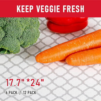 Non Slip Refrigerator Liners, 2-in-1 Fridge Mats and Fresh-Keeping Shelf Liners, Absorbs Excess Moisture, BPA-Free, Multiple Sizes for Glass Shelves Kitchen Cabinets Drawers, 6 Pack, 12" × 24"