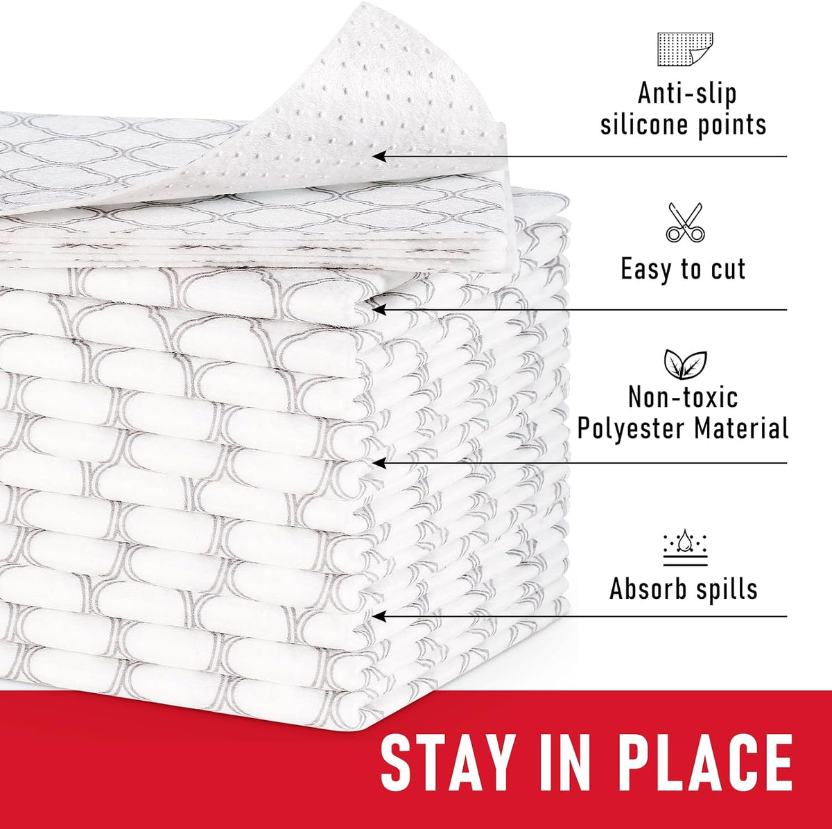 Non Slip Refrigerator Liners, 2-in-1 Fridge Mats and Fresh-Keeping Shelf Liners, Absorbs Excess Moisture, BPA-Free, Multiple Sizes for Glass Shelves Kitchen Cabinets Drawers, 6 Pack, 12" × 24"