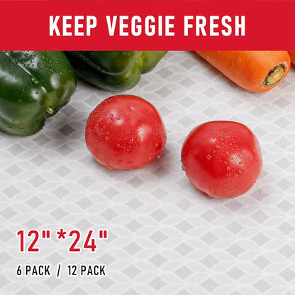 Non Slip Refrigerator Liners, 2-in-1 Fridge Mats and Fresh-Keeping Shelf Liners, Absorbs Excess Moisture, BPA-Free, Multiple Sizes for Glass Shelves Kitchen Cabinets Drawers, 6 Pack, 12" × 24"