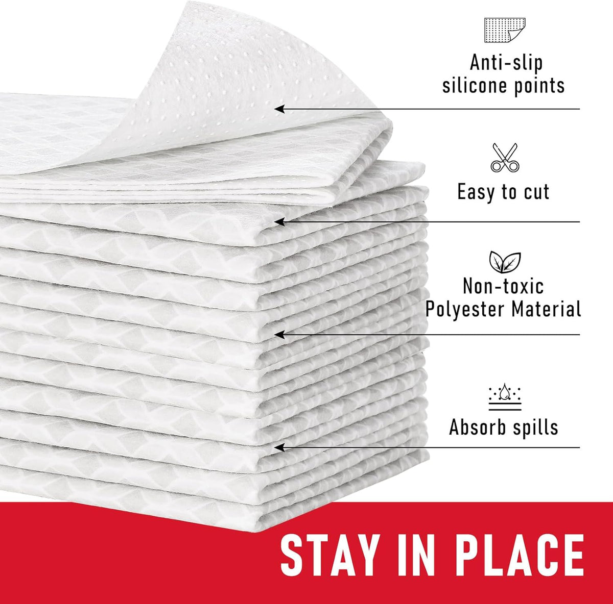 Non Slip Refrigerator Liners, 2-in-1 Fridge Mats and Fresh-Keeping Shelf Liners, Absorbs Excess Moisture, BPA-Free, Multiple Sizes for Glass Shelves Kitchen Cabinets Drawers, 6 Pack, 12" × 24"