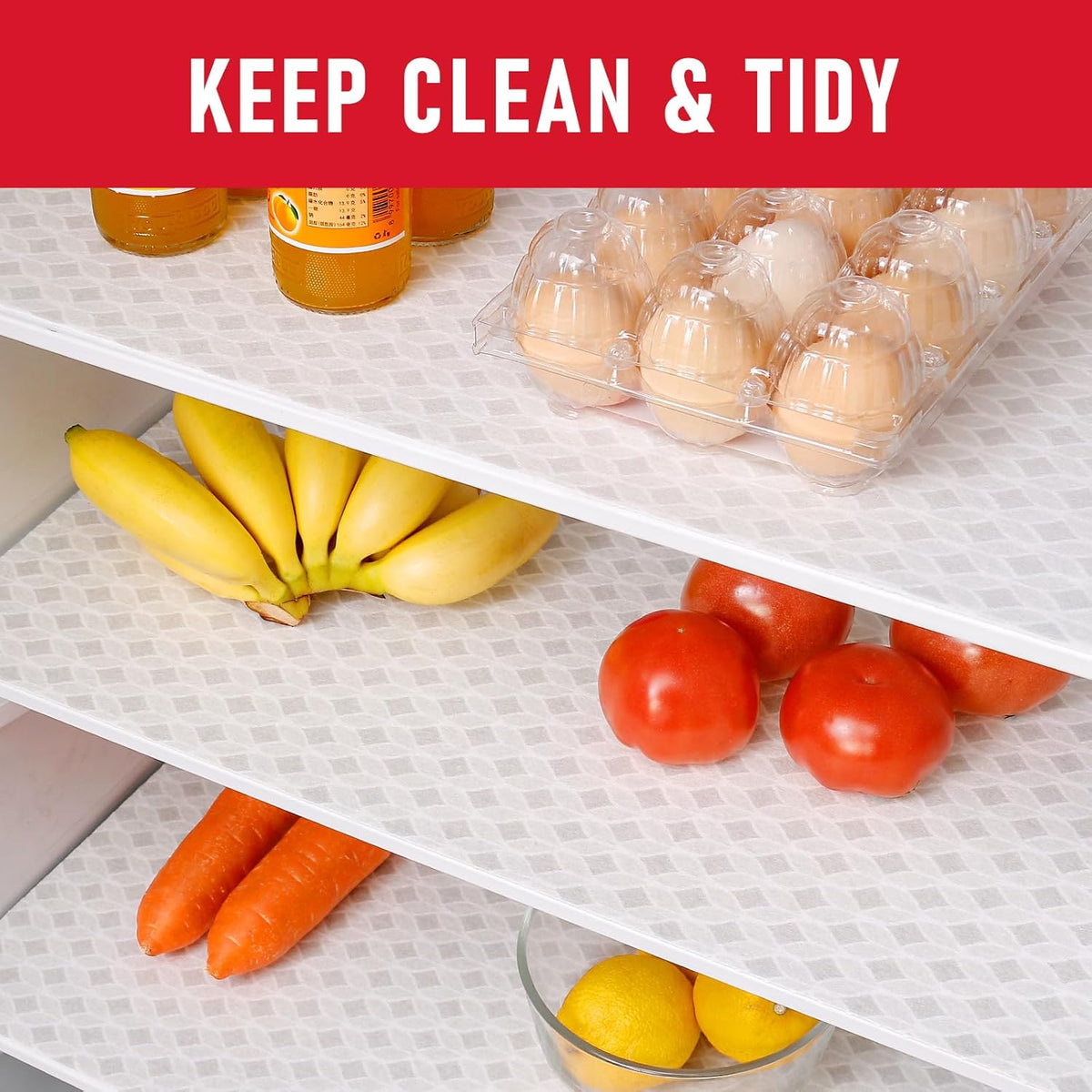 Non Slip Refrigerator Liners, 2-in-1 Fridge Mats and Fresh-Keeping Shelf Liners, Absorbs Excess Moisture, BPA-Free, Multiple Sizes for Glass Shelves Kitchen Cabinets Drawers, 6 Pack, 12" × 24"