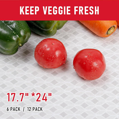 Non Slip Refrigerator Liners, 2-in-1 Fridge Mats and Fresh-Keeping Shelf Liners, Absorbs Excess Moisture, BPA-Free, Multiple Sizes for Glass Shelves Kitchen Cabinets Drawers, 6 Pack, 12" × 24"