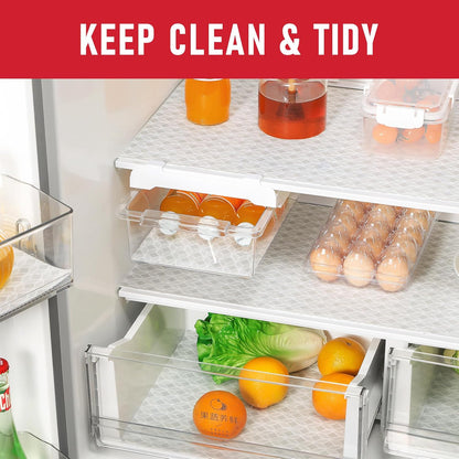 Non Slip Refrigerator Liners, 2-in-1 Fridge Mats and Fresh-Keeping Shelf Liners, Absorbs Excess Moisture, BPA-Free, Multiple Sizes for Glass Shelves Kitchen Cabinets Drawers, 6 Pack, 12" × 24"