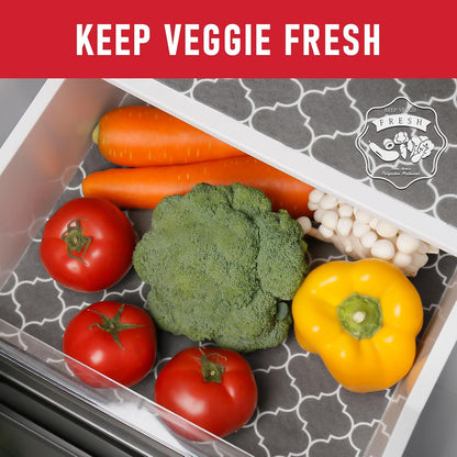 Non Slip Refrigerator Liners, 2-in-1 Fridge Mats and Fresh-Keeping Shelf Liners, Absorbs Excess Moisture, BPA-Free, Multiple Sizes for Glass Shelves Kitchen Cabinets Drawers, 6 Pack, 12" × 24"
