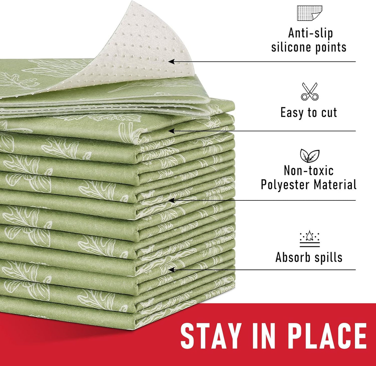 Non Slip Refrigerator Liners, 2-in-1 Fridge Mats and Fresh-Keeping Shelf Liners, Absorbs Excess Moisture, BPA-Free, Multiple Sizes for Glass Shelves Kitchen Cabinets Drawers, 6 Pack, 12" × 24"
