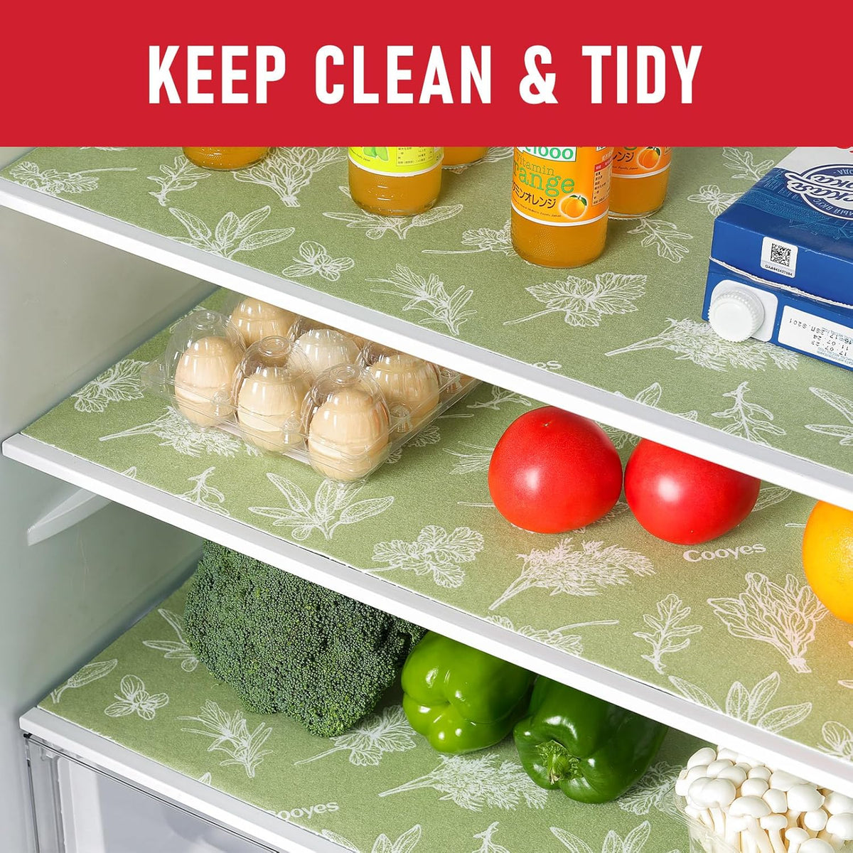 Non Slip Refrigerator Liners, 2-in-1 Fridge Mats and Fresh-Keeping Shelf Liners, Absorbs Excess Moisture, BPA-Free, Multiple Sizes for Glass Shelves Kitchen Cabinets Drawers, 6 Pack, 12" × 24"
