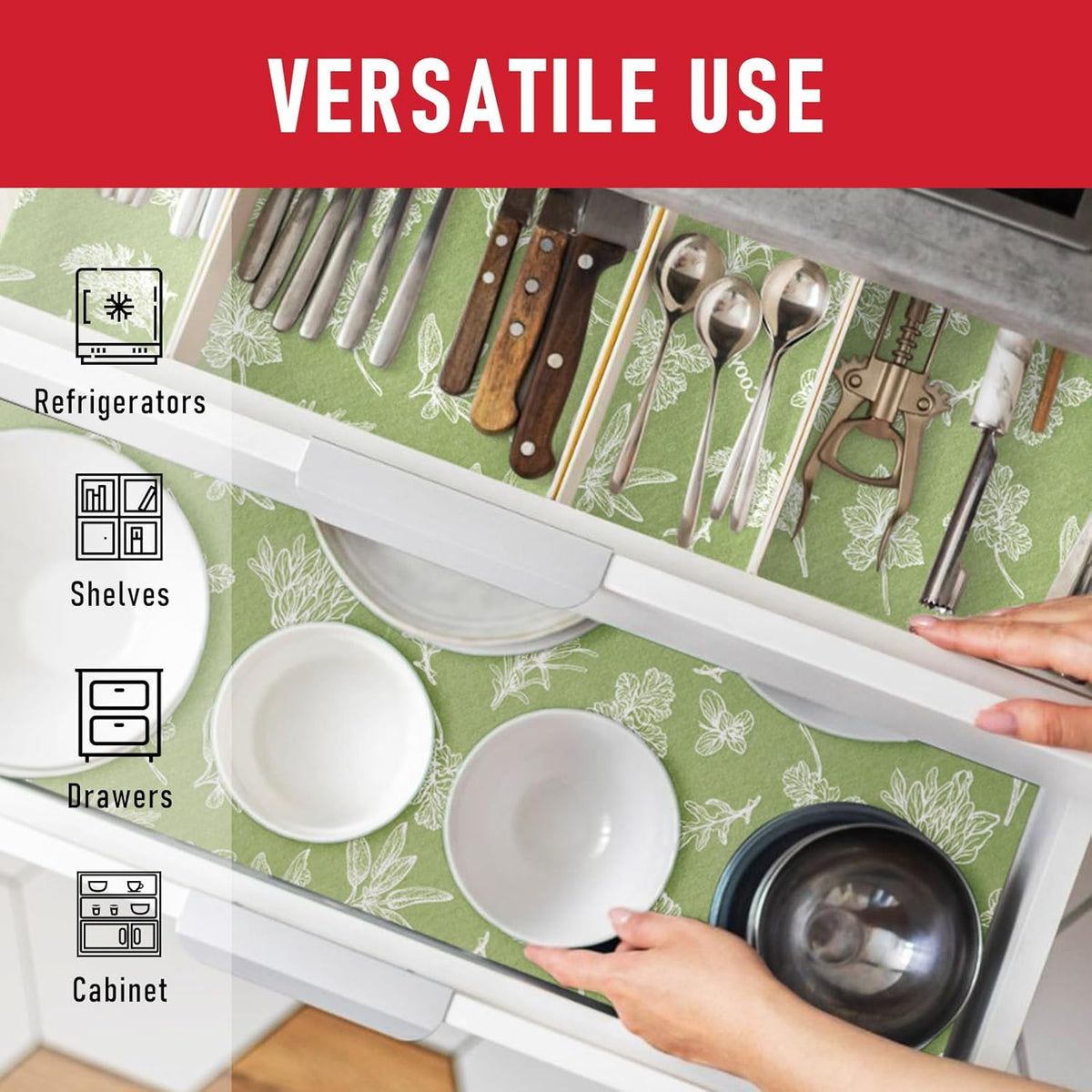 Non Slip Refrigerator Liners, 2-in-1 Fridge Mats and Fresh-Keeping Shelf Liners, Absorbs Excess Moisture, BPA-Free, Multiple Sizes for Glass Shelves Kitchen Cabinets Drawers, 6 Pack, 12" × 24"