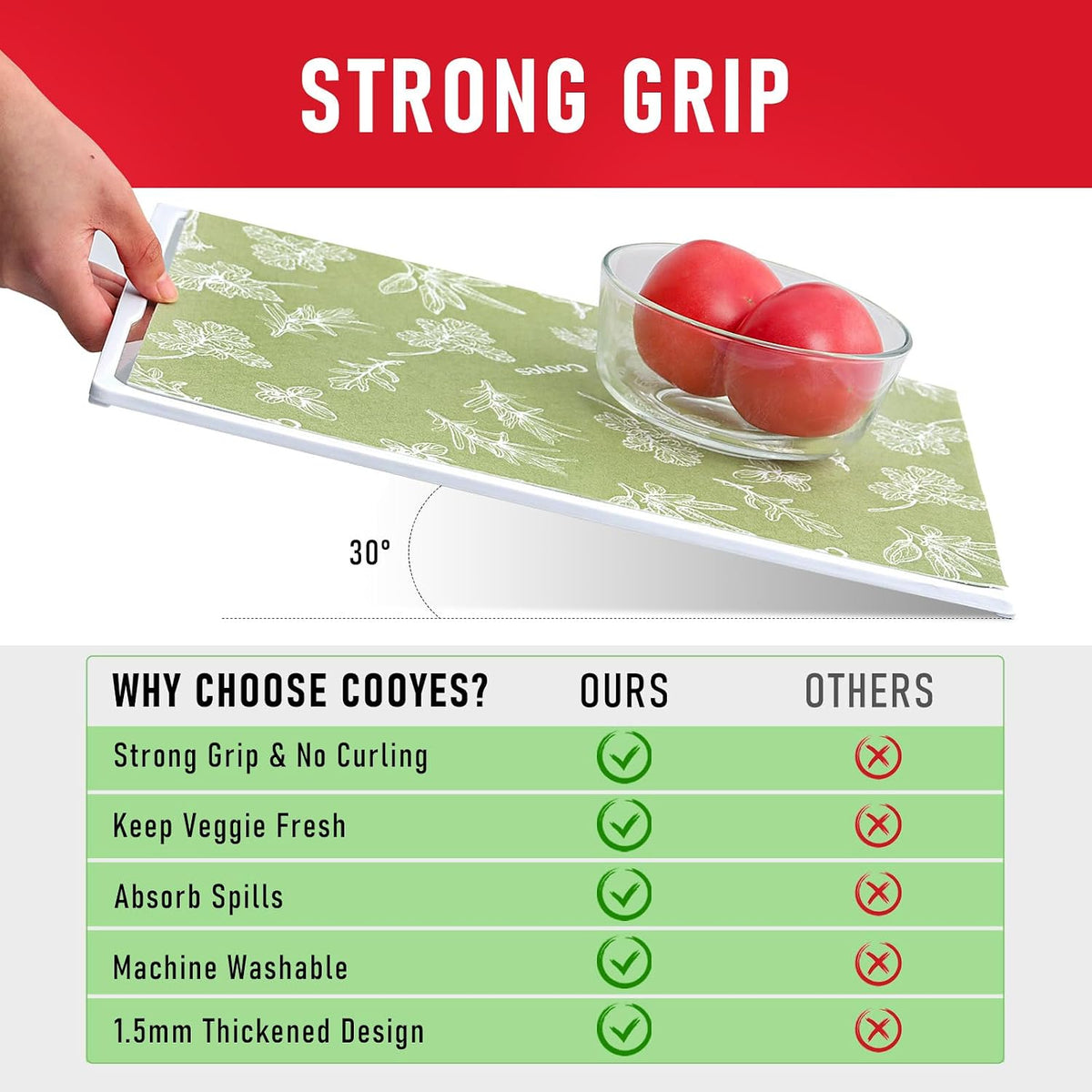 Non Slip Refrigerator Liners, 2-in-1 Fridge Mats and Fresh-Keeping Shelf Liners, Absorbs Excess Moisture, BPA-Free, Multiple Sizes for Glass Shelves Kitchen Cabinets Drawers, 6 Pack, 12" × 24"