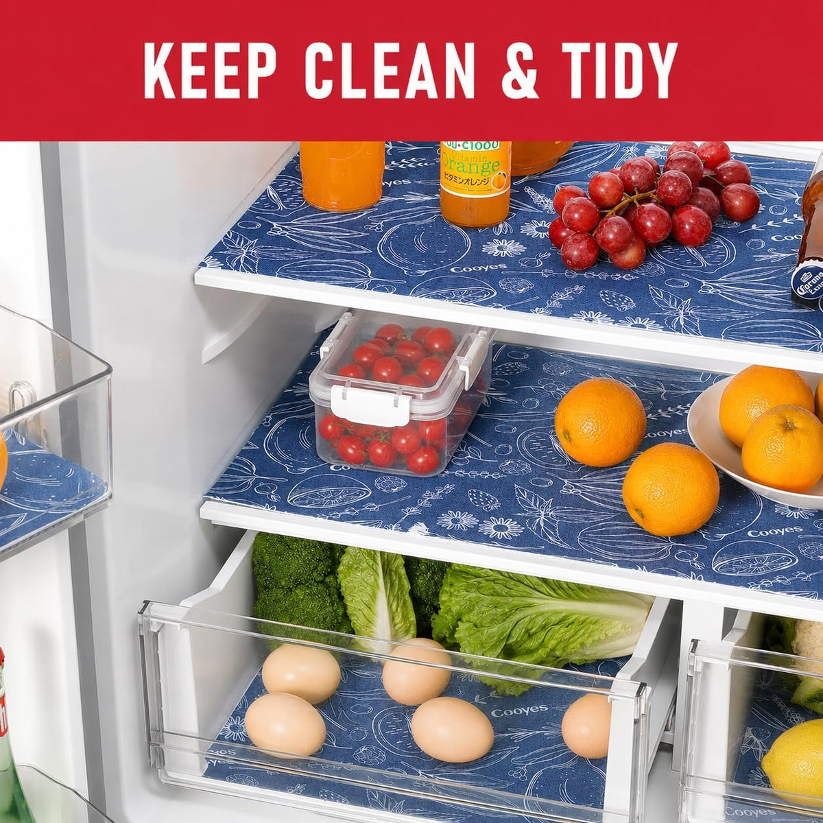 Non Slip Refrigerator Liners, 2-in-1 Fridge Mats and Fresh-Keeping Shelf Liners, Absorbs Excess Moisture, BPA-Free, Multiple Sizes for Glass Shelves Kitchen Cabinets Drawers, 6 Pack, 12" × 24"