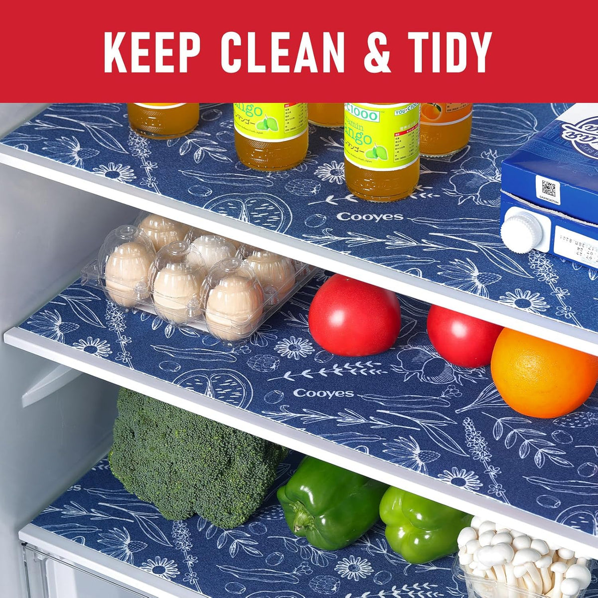 Non Slip Refrigerator Liners, 2-in-1 Fridge Mats and Fresh-Keeping Shelf Liners, Absorbs Excess Moisture, BPA-Free, Multiple Sizes for Glass Shelves Kitchen Cabinets Drawers, 6 Pack, 12" × 24"