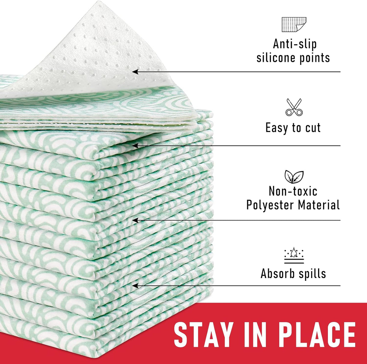Non Slip Refrigerator Liners, 2-in-1 Fridge Mats and Fresh-Keeping Shelf Liners, Absorbs Excess Moisture, BPA-Free, Multiple Sizes for Glass Shelves Kitchen Cabinets Drawers, 6 Pack, 12" × 24"