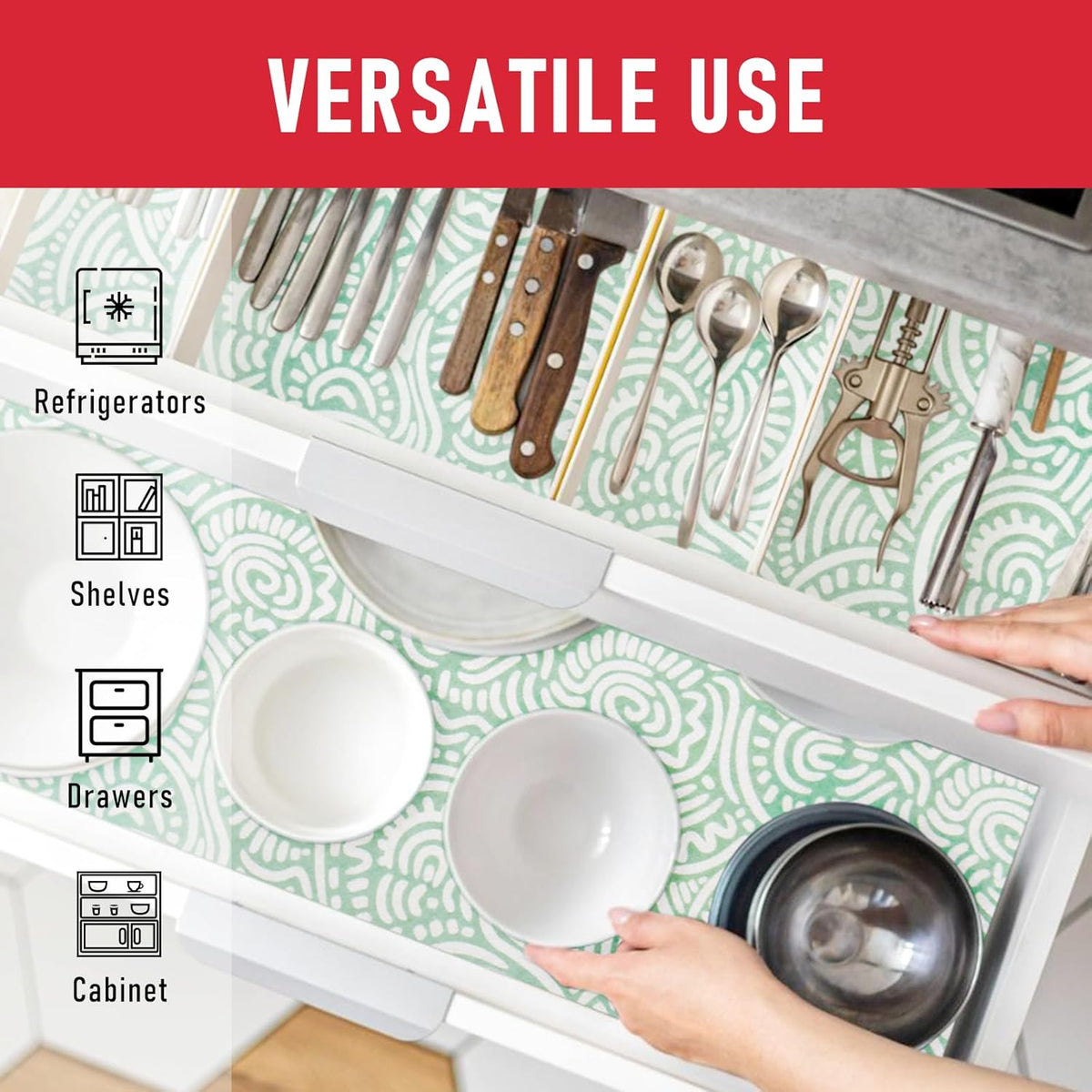 Non Slip Refrigerator Liners, 2-in-1 Fridge Mats and Fresh-Keeping Shelf Liners, Absorbs Excess Moisture, BPA-Free, Multiple Sizes for Glass Shelves Kitchen Cabinets Drawers, 6 Pack, 12" × 24"