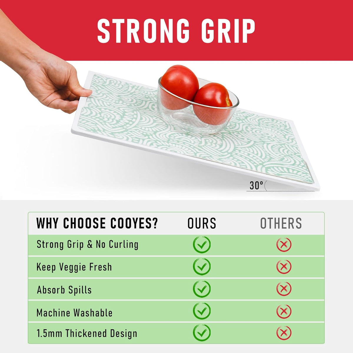 Non Slip Refrigerator Liners, 2-in-1 Fridge Mats and Fresh-Keeping Shelf Liners, Absorbs Excess Moisture, BPA-Free, Multiple Sizes for Glass Shelves Kitchen Cabinets Drawers, 6 Pack, 12" × 24"