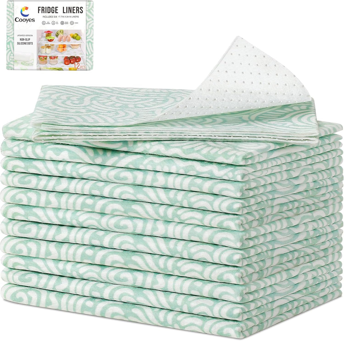 Non Slip Refrigerator Liners, 2-in-1 Fridge Mats and Fresh-Keeping Shelf Liners, Absorbs Excess Moisture, BPA-Free, Multiple Sizes for Glass Shelves Kitchen Cabinets Drawers, 6 Pack, 12" × 24"