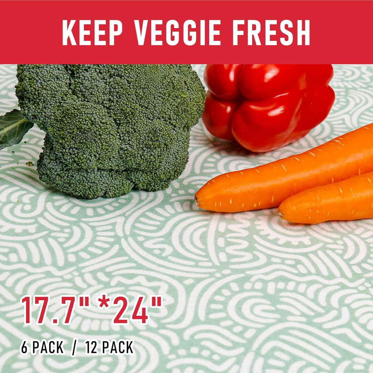 Non Slip Refrigerator Liners, 2-in-1 Fridge Mats and Fresh-Keeping Shelf Liners, Absorbs Excess Moisture, BPA-Free, Multiple Sizes for Glass Shelves Kitchen Cabinets Drawers, 6 Pack, 12" × 24"