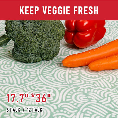 Non Slip Refrigerator Liners, 2-in-1 Fridge Mats and Fresh-Keeping Shelf Liners, Absorbs Excess Moisture, BPA-Free, Multiple Sizes for Glass Shelves Kitchen Cabinets Drawers, 6 Pack, 12" × 24"
