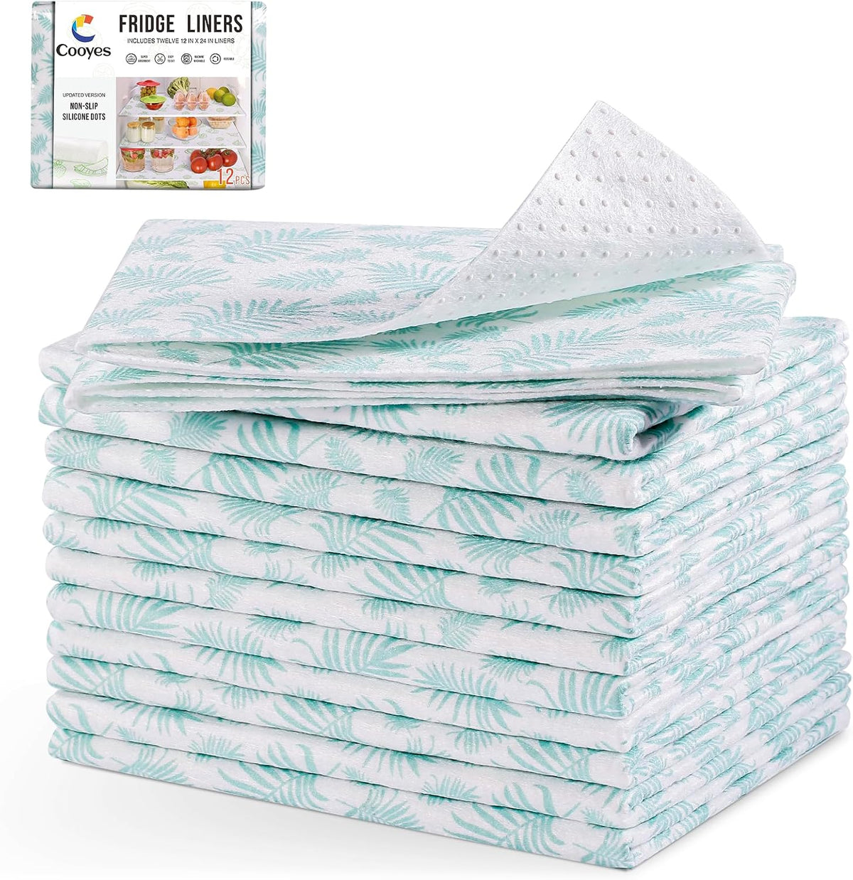Non Slip Refrigerator Liners, 2-in-1 Fridge Mats and Fresh-Keeping Shelf Liners, Absorbs Excess Moisture, BPA-Free, Multiple Sizes for Glass Shelves Kitchen Cabinets Drawers, 6 Pack, 12" × 24"
