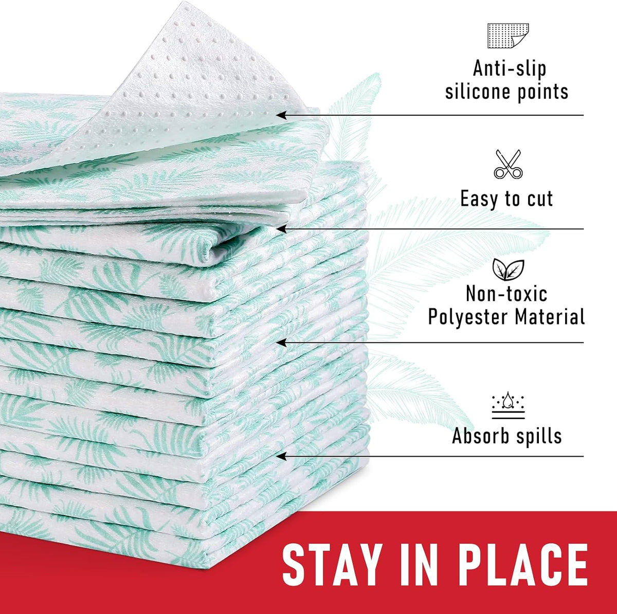Non Slip Refrigerator Liners, 2-in-1 Fridge Mats and Fresh-Keeping Shelf Liners, Absorbs Excess Moisture, BPA-Free, Multiple Sizes for Glass Shelves Kitchen Cabinets Drawers, 6 Pack, 12" × 24"