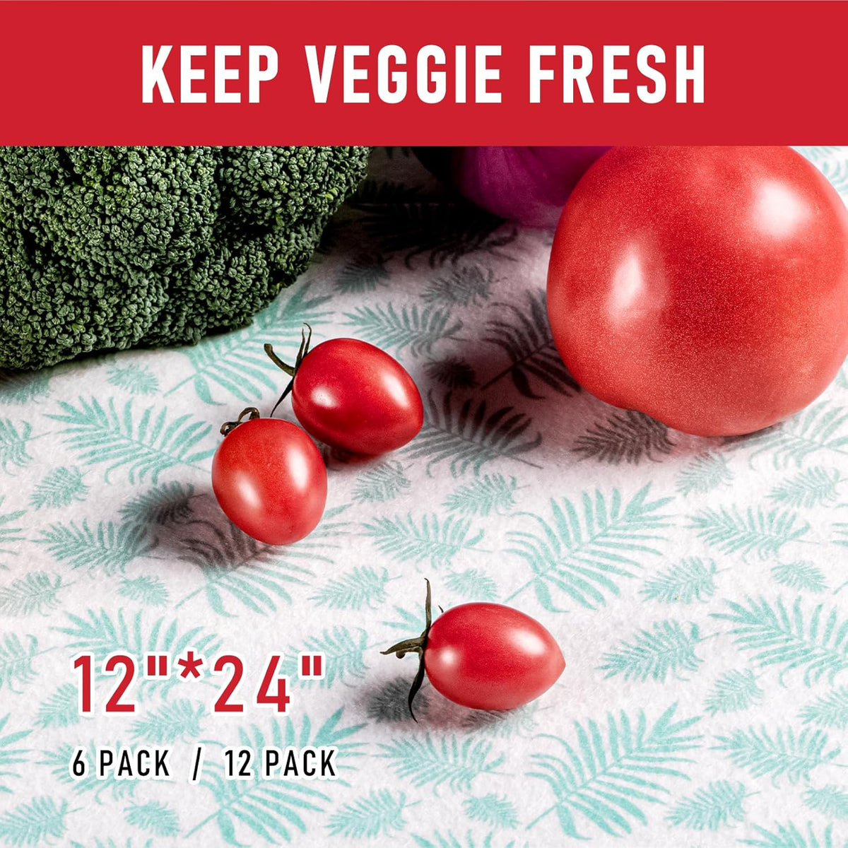 Non Slip Refrigerator Liners, 2-in-1 Fridge Mats and Fresh-Keeping Shelf Liners, Absorbs Excess Moisture, BPA-Free, Multiple Sizes for Glass Shelves Kitchen Cabinets Drawers, 6 Pack, 12" × 24"