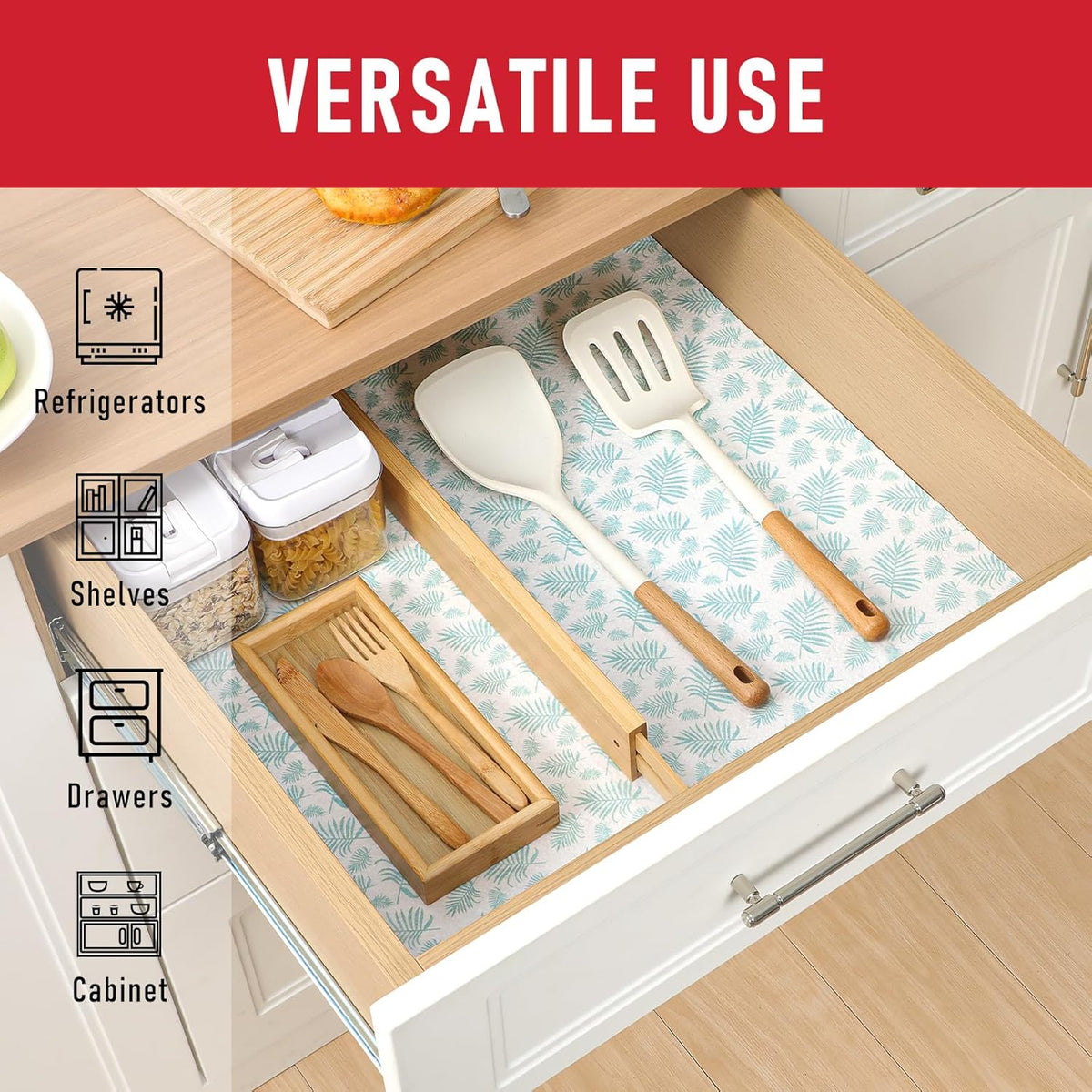 Non Slip Refrigerator Liners, 2-in-1 Fridge Mats and Fresh-Keeping Shelf Liners, Absorbs Excess Moisture, BPA-Free, Multiple Sizes for Glass Shelves Kitchen Cabinets Drawers, 6 Pack, 12" × 24"