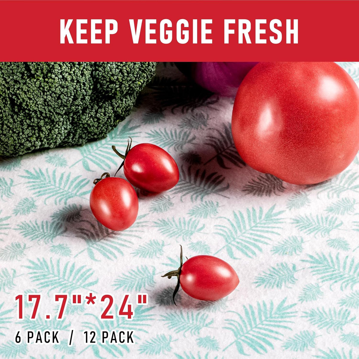 Non Slip Refrigerator Liners, 2-in-1 Fridge Mats and Fresh-Keeping Shelf Liners, Absorbs Excess Moisture, BPA-Free, Multiple Sizes for Glass Shelves Kitchen Cabinets Drawers, 6 Pack, 12" × 24"