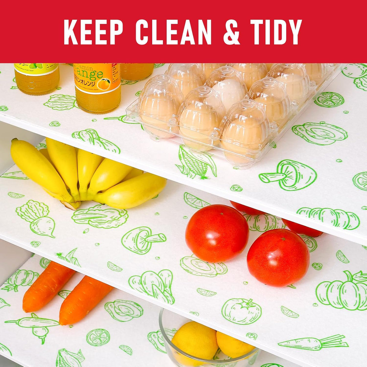 Non Slip Refrigerator Liners, 2-in-1 Fridge Mats and Fresh-Keeping Shelf Liners, Absorbs Excess Moisture, BPA-Free, Multiple Sizes for Glass Shelves Kitchen Cabinets Drawers, 6 Pack, 12" × 24"
