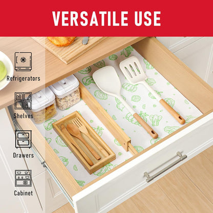 Non Slip Refrigerator Liners, 2-in-1 Fridge Mats and Fresh-Keeping Shelf Liners, Absorbs Excess Moisture, BPA-Free, Multiple Sizes for Glass Shelves Kitchen Cabinets Drawers, 6 Pack, 12" × 24"