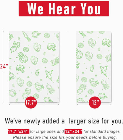 Non Slip Refrigerator Liners, 2-in-1 Fridge Mats and Fresh-Keeping Shelf Liners, Absorbs Excess Moisture, BPA-Free, Multiple Sizes for Glass Shelves Kitchen Cabinets Drawers, 6 Pack, 12" × 24"