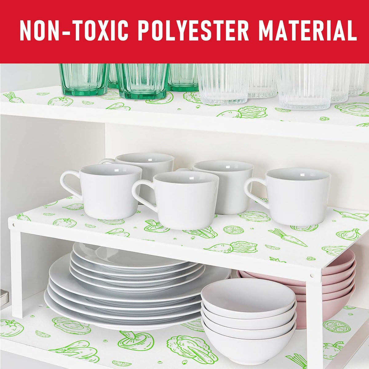 Non Slip Refrigerator Liners, 2-in-1 Fridge Mats and Fresh-Keeping Shelf Liners, Absorbs Excess Moisture, BPA-Free, Multiple Sizes for Glass Shelves Kitchen Cabinets Drawers, 6 Pack, 12" × 24"
