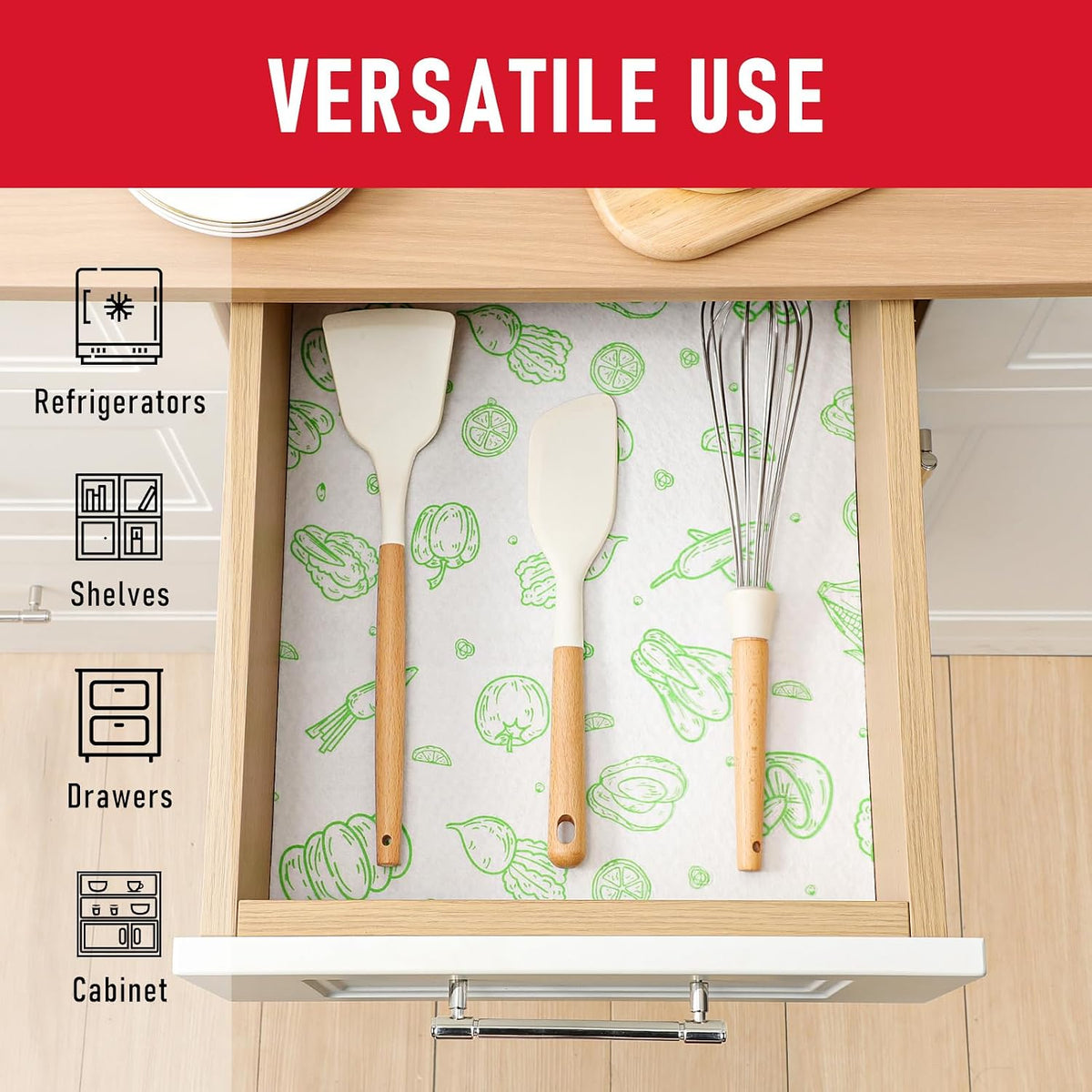 Non Slip Refrigerator Liners, 2-in-1 Fridge Mats and Fresh-Keeping Shelf Liners, Absorbs Excess Moisture, BPA-Free, Multiple Sizes for Glass Shelves Kitchen Cabinets Drawers, 6 Pack, 12" × 24"