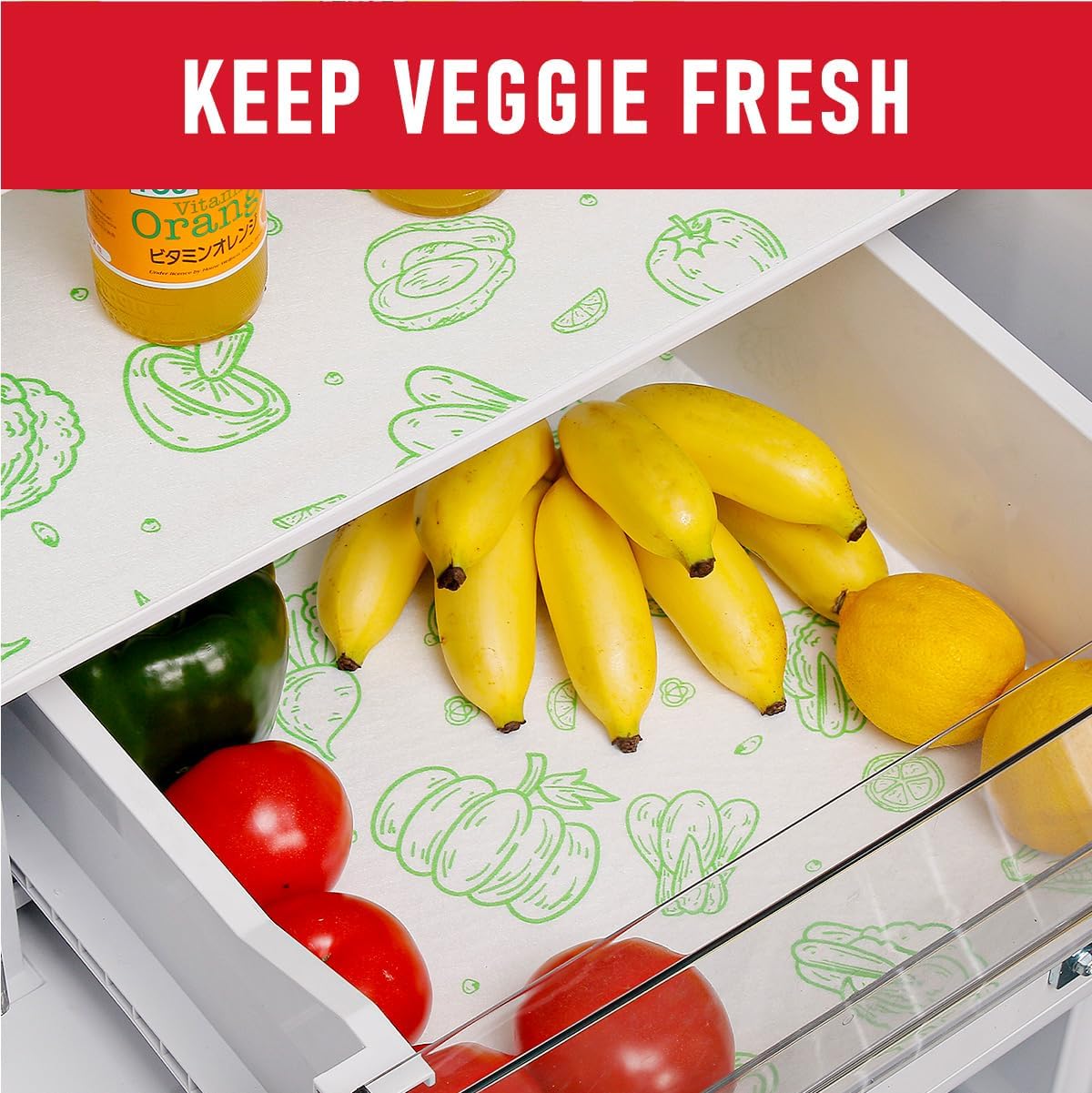 Non Slip Refrigerator Liners, 2-in-1 Fridge Mats and Fresh-Keeping Shelf Liners, Absorbs Excess Moisture, BPA-Free, Multiple Sizes for Glass Shelves Kitchen Cabinets Drawers, 6 Pack, 12" × 24"